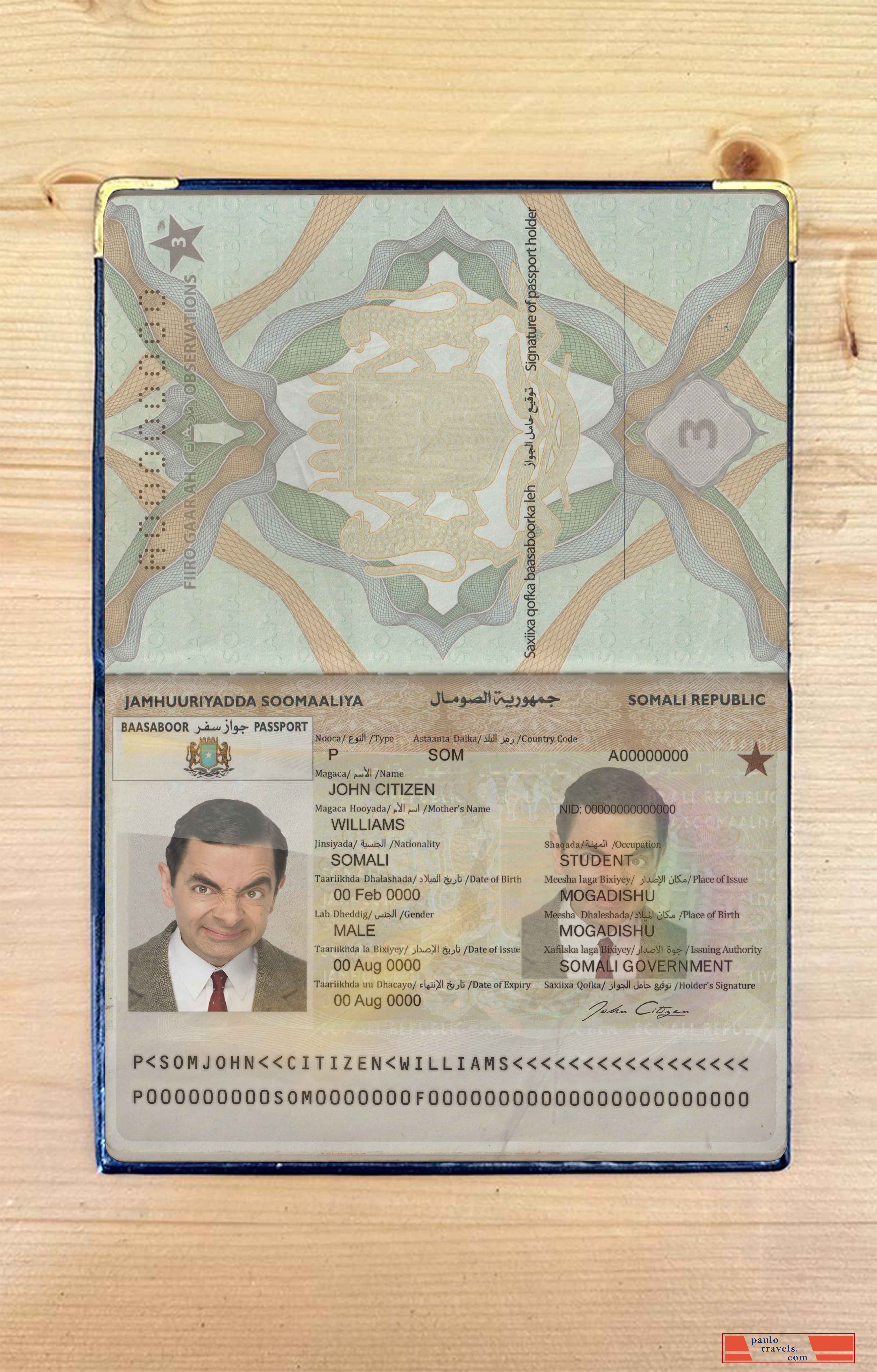 Somalia (Soomaaliya) pass photo look PSD template